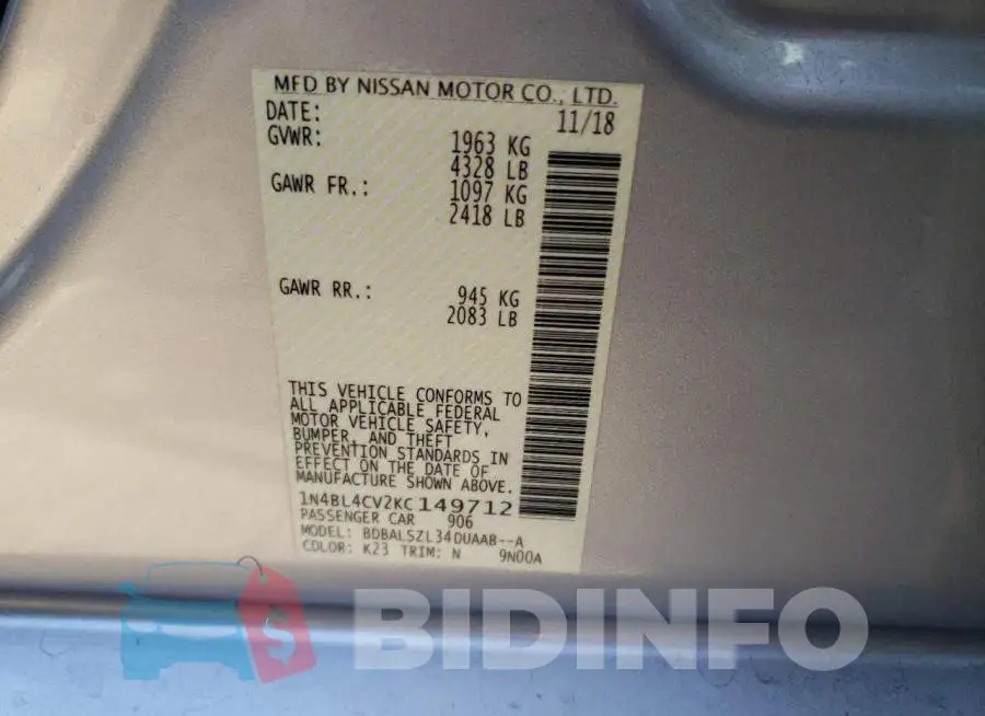 1N4BL4CV2KC149712 Photo# 12