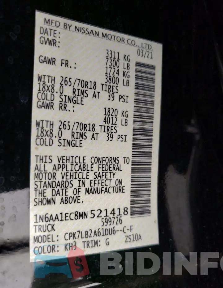 1N6AA1EC8MN521418 Photo# 12