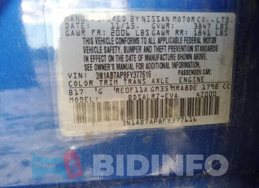 3N1AB7AP8FY377616 Photo# 12