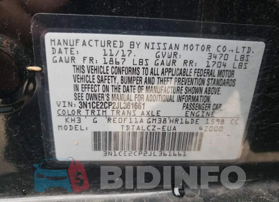 3N1CE2CP2JL361661 Photo# 12