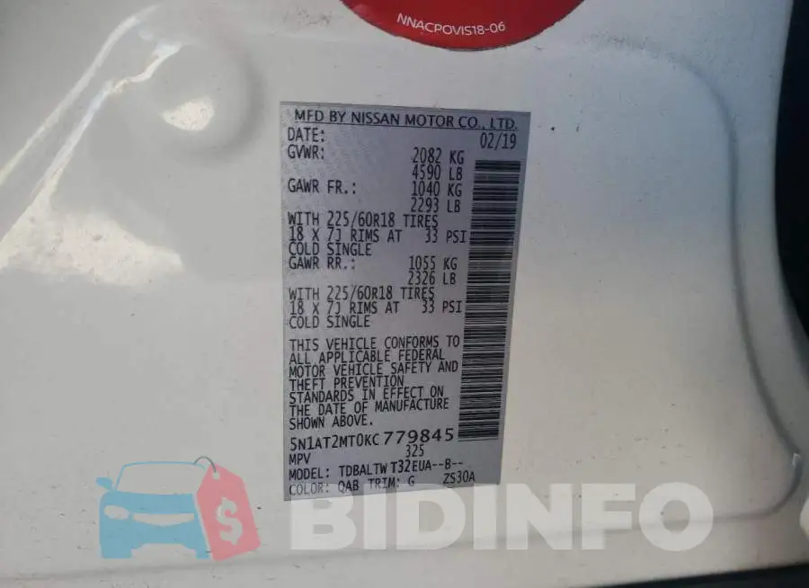 5N1AT2MT0KC779845 Photo# 13