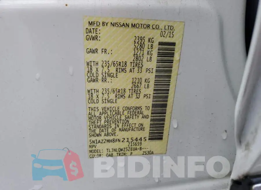 5N1AZ2MH8FN215445 Photo# 13