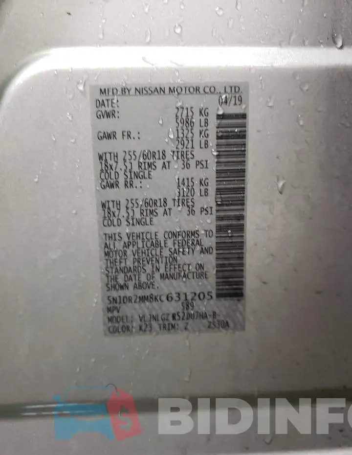 5N1DR2MM8KC631205 Photo# 12