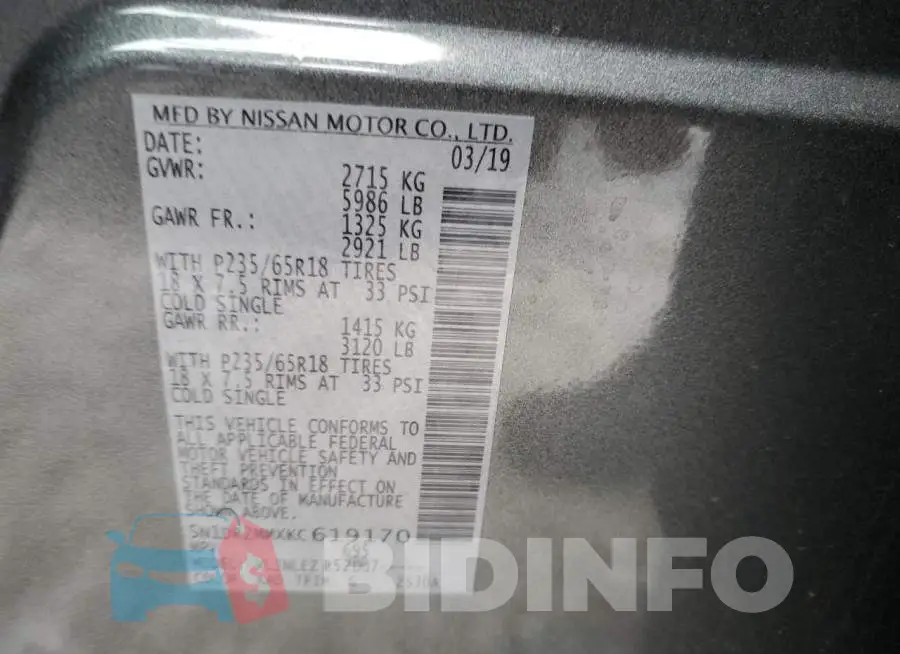 5N1DR2MMXKC619170 Photo# 13