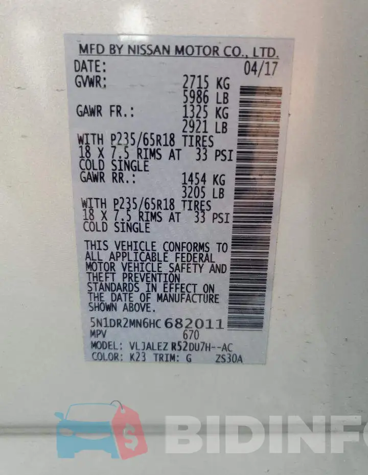5N1DR2MN6HC682011 Photo# 14