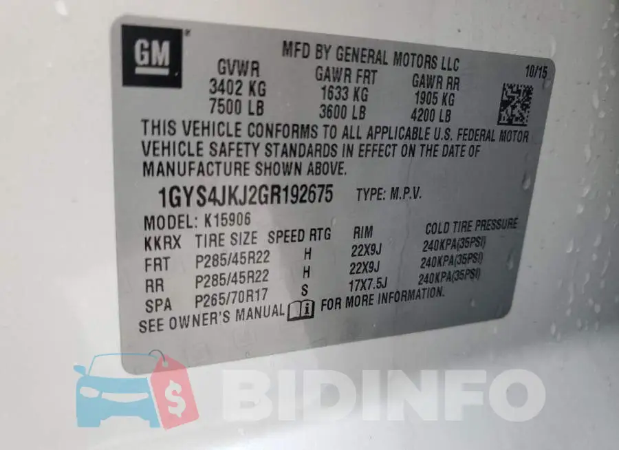 1GYS4JKJ2GR192675 Photo# 13