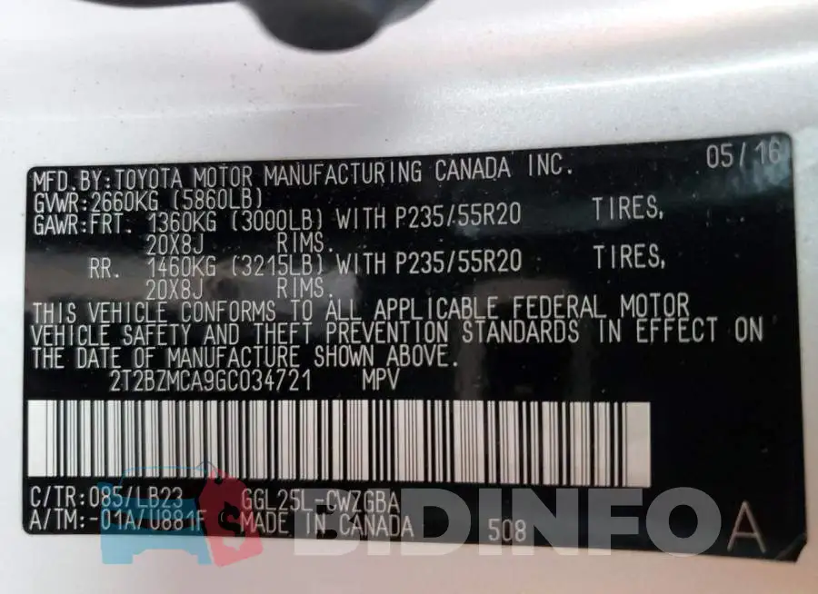 2T2BZMCA9GC034721 Photo# 14