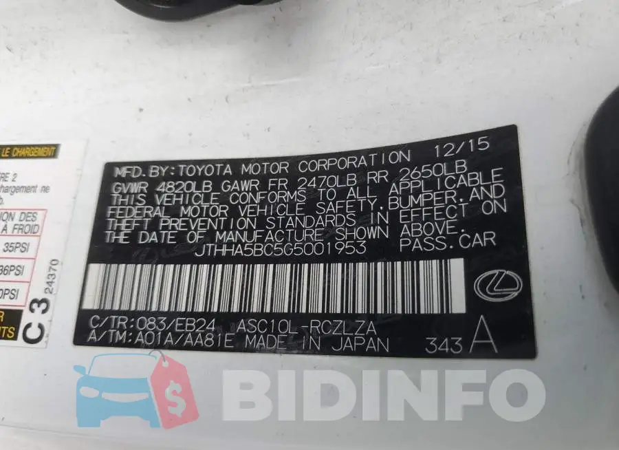JTHHA5BC5G5001953 Photo# 12