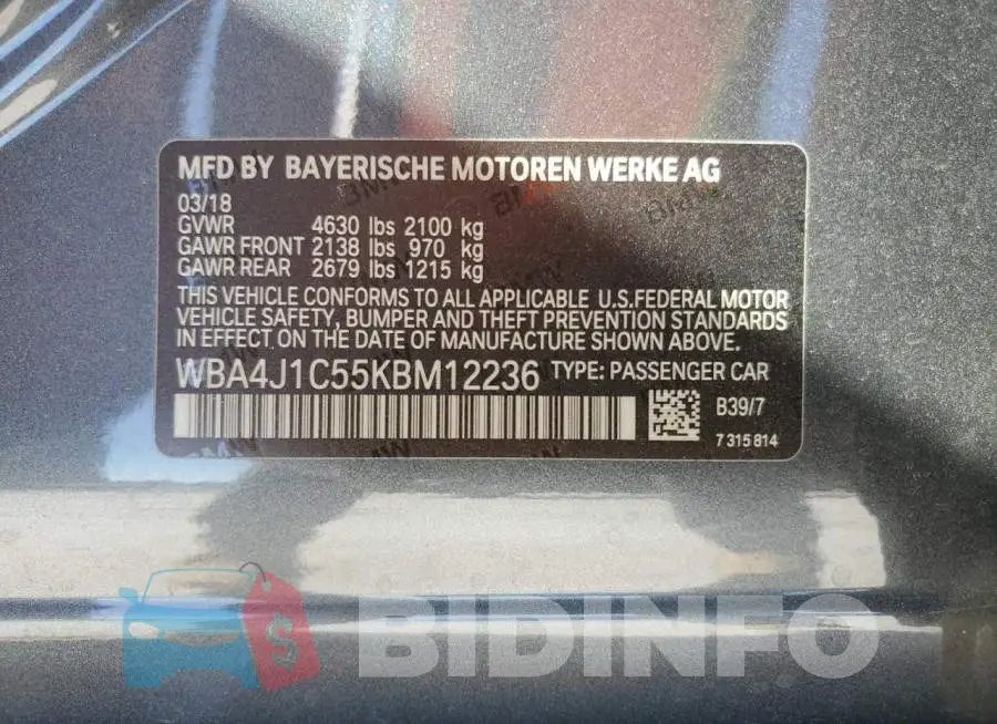 WBA4J1C55KBM12236 Photo# 12