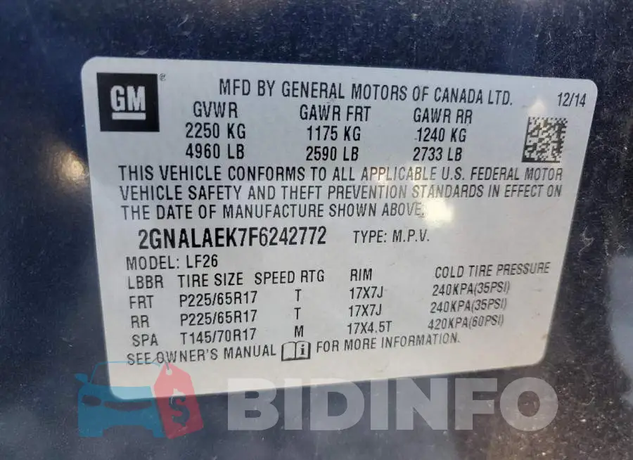 2GNALAEK7F6242772 Photo# 13