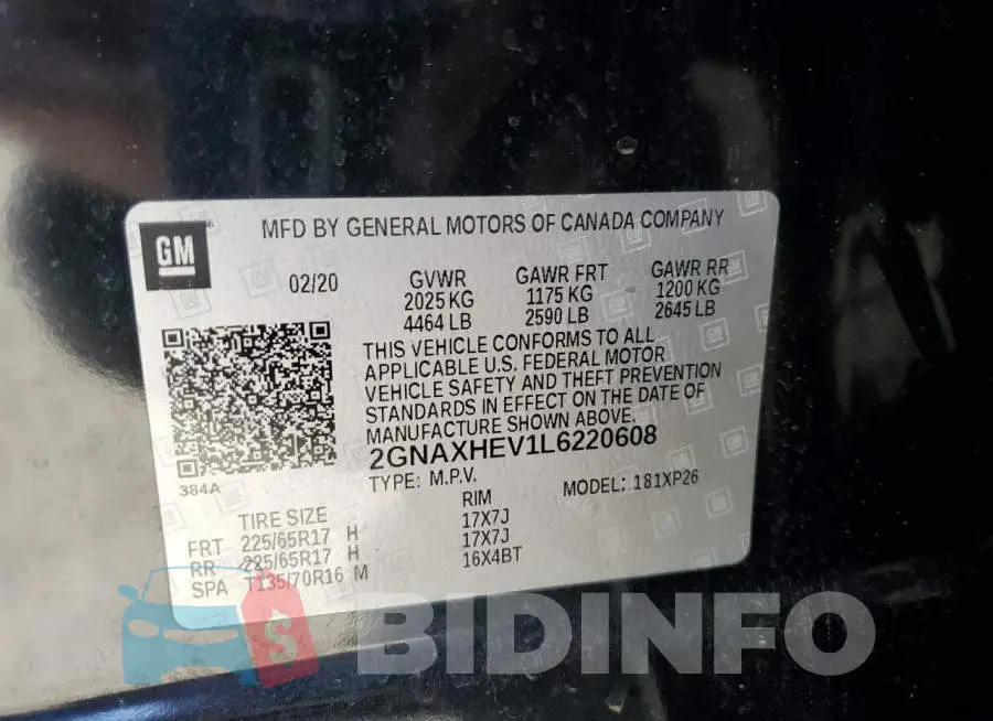 2GNAXHEV1L6220608 Photo# 13