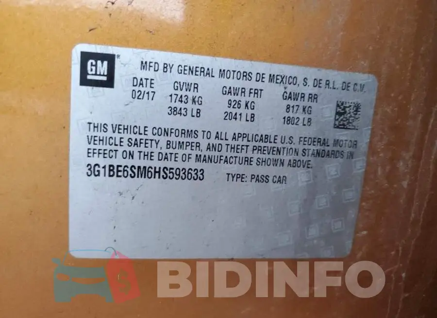 3G1BE6SM6HS593633 Photo# 12