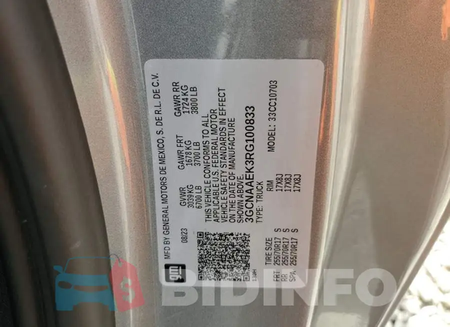 3GCNAAEK3RG100833 Photo# 12