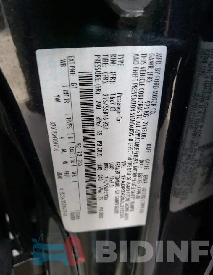 1FADP3K20JL315335 Photo# 12