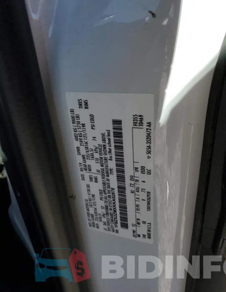 1FBZX2ZMXKKA92878 Photo# 13