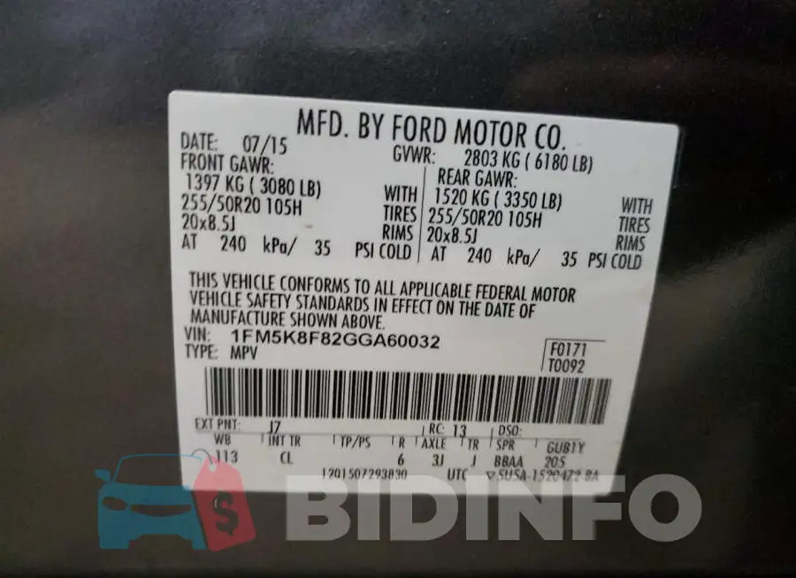 1FM5K8F82GGA60032 Photo# 13