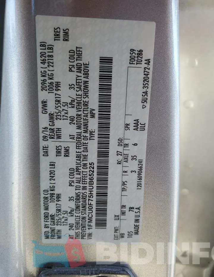 1FMCU0F75HUB65225 Photo# 12