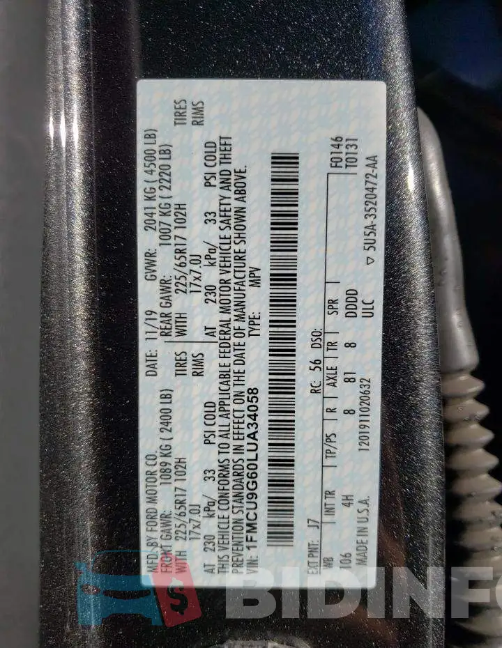 1FMCU9G60LUA34058 Photo# 12