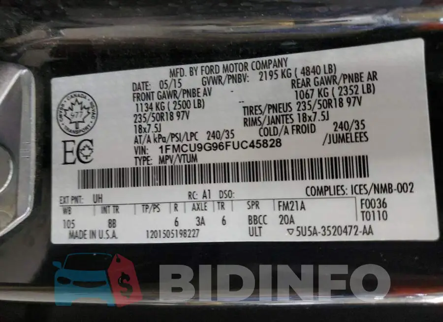 1FMCU9G96FUC45828 Photo# 12