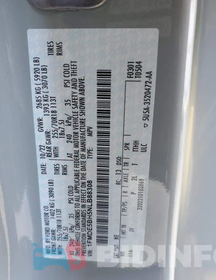 1FMDE5BH5NLB88308 Photo# 13