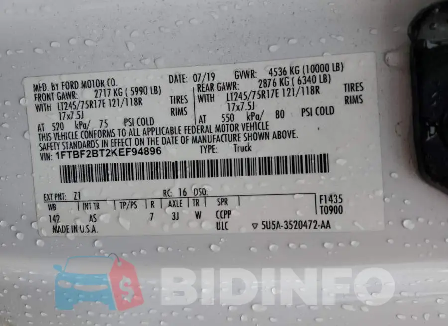 1FTBF2BT2KEF94896 Photo# 12