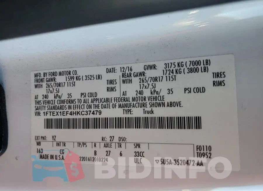 1FTEX1EF4HKC37479 Photo# 12