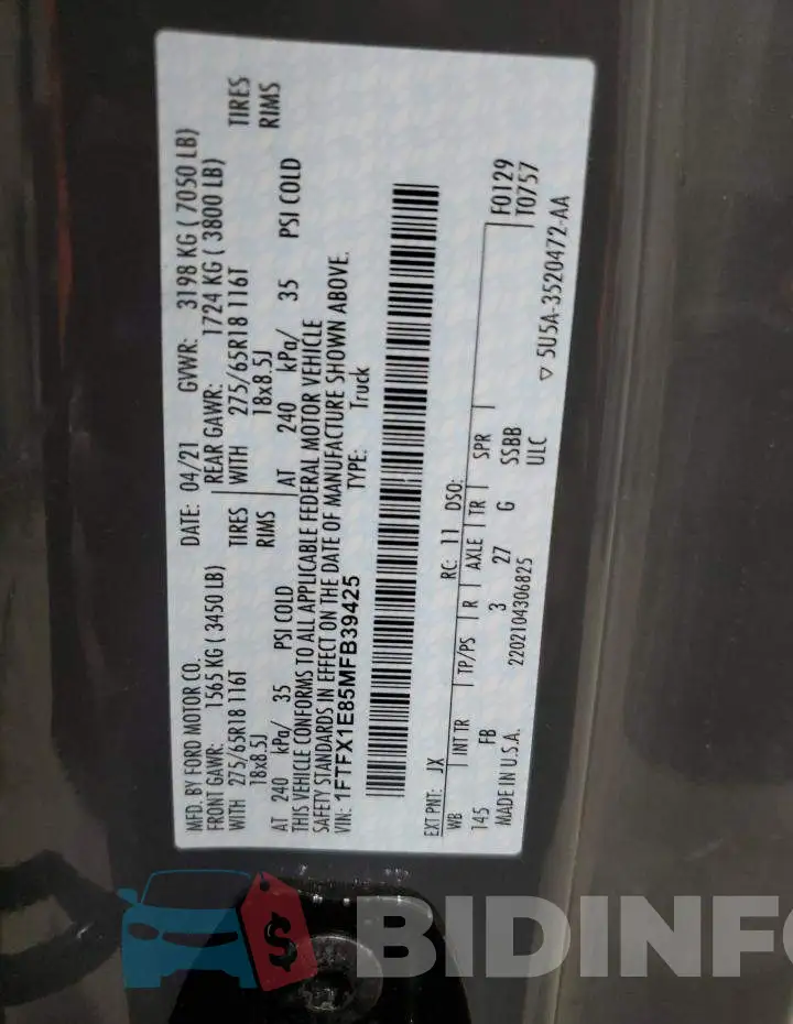 1FTFX1E85MFB39425 Photo# 12
