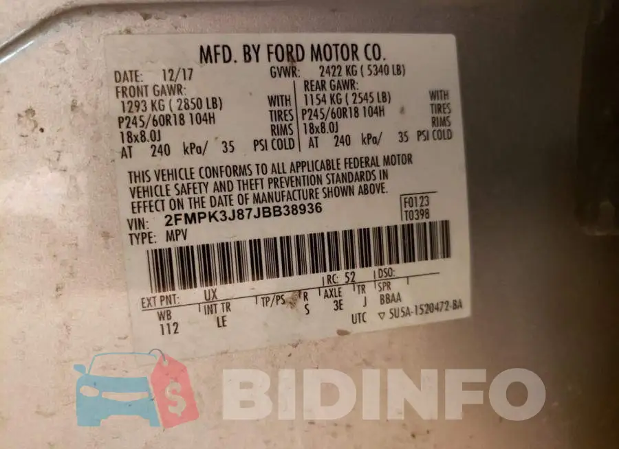 2FMPK3J87JBB38936 Photo# 13