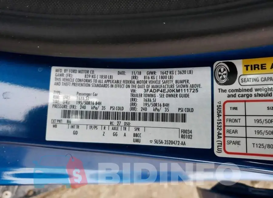 3FADP4EJ0KM111725 Photo# 12