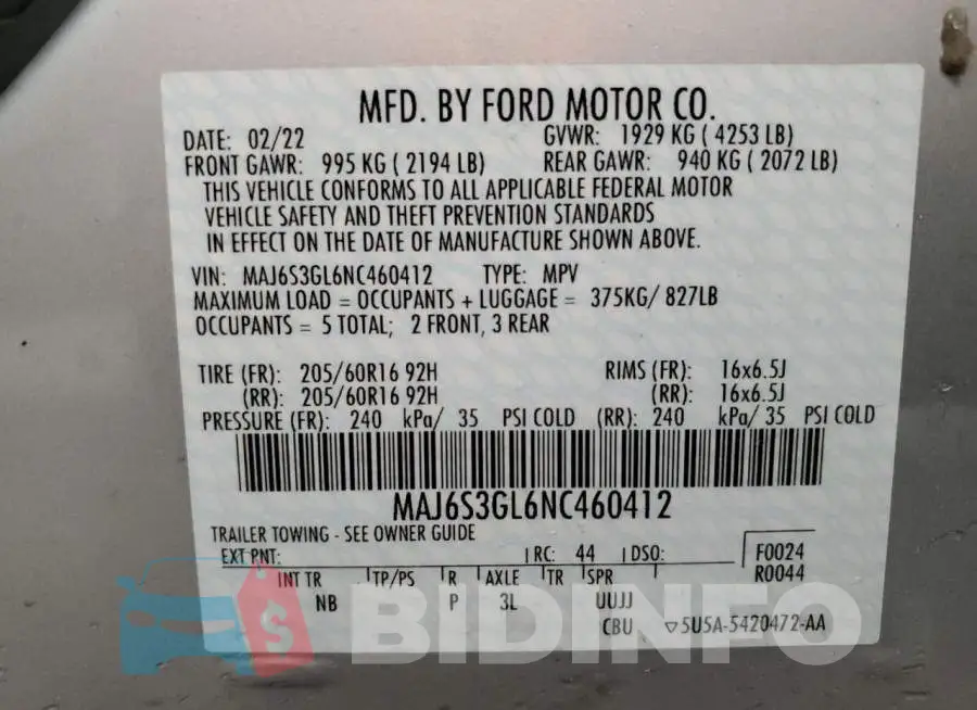 MAJ6S3GL6NC460412 Photo# 14