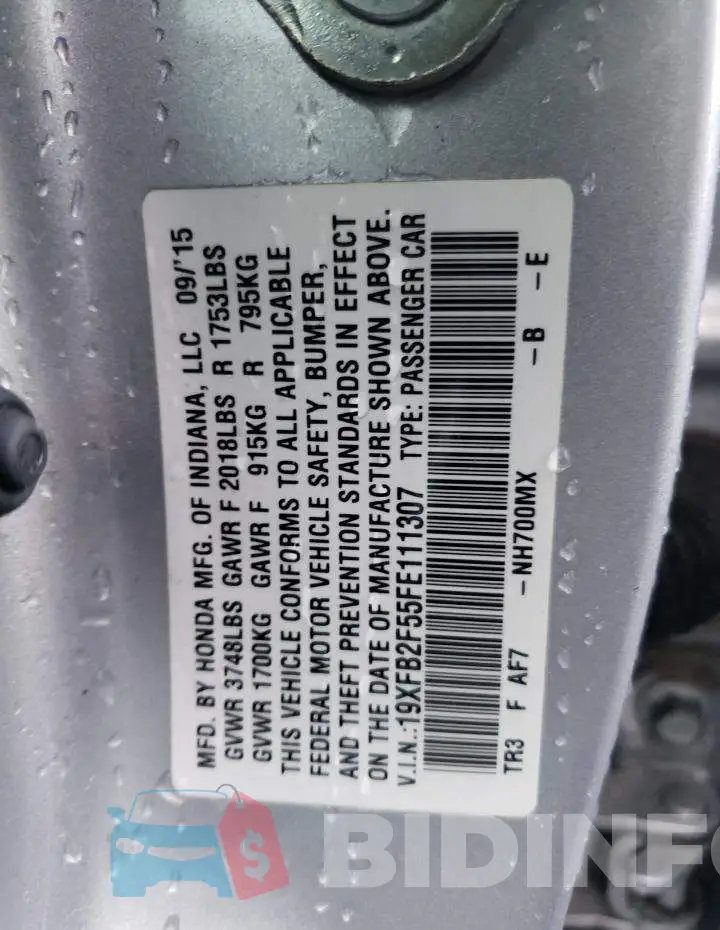 19XFB2F55FE111307 Photo# 12