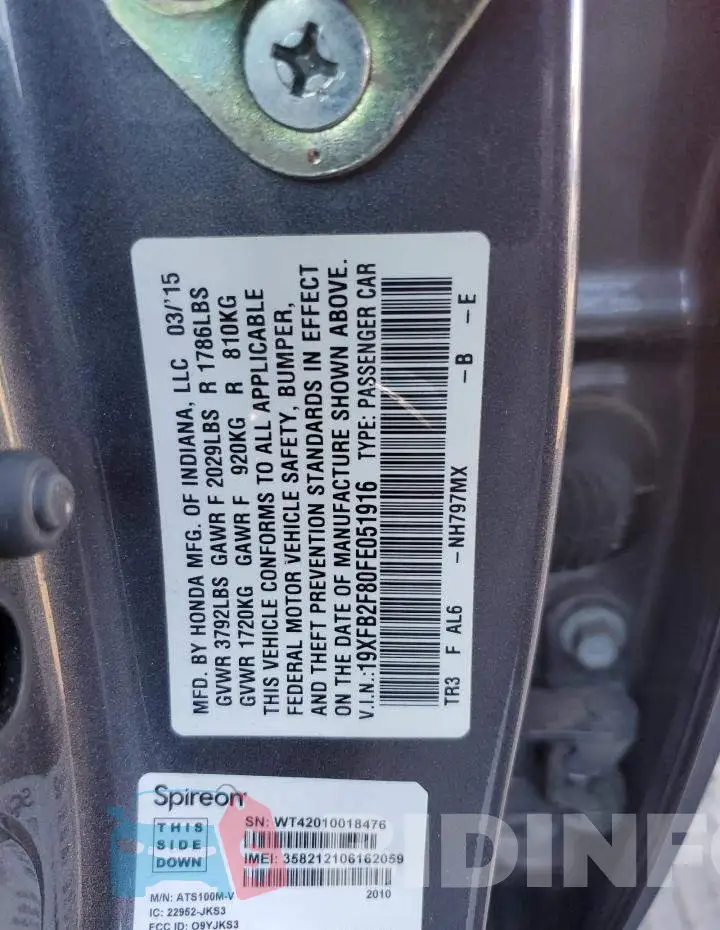 19XFB2F80FE051916 Photo# 12