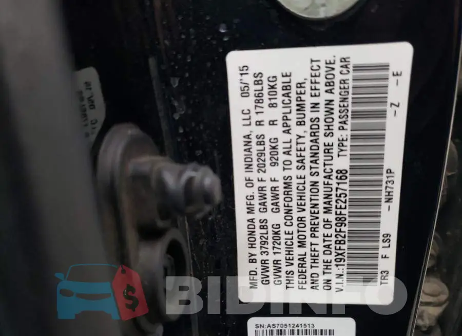 19XFB2F98FE257168 Photo# 12