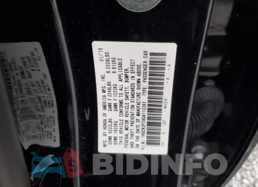 1HGCR2F38GA110283 Photo# 12