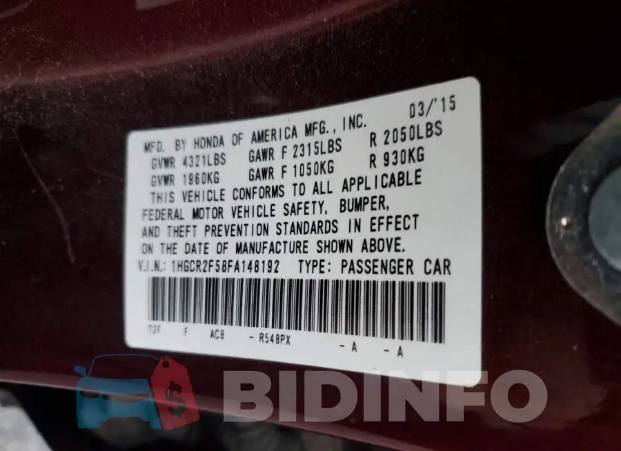 1HGCR2F58FA148192 Photo# 12
