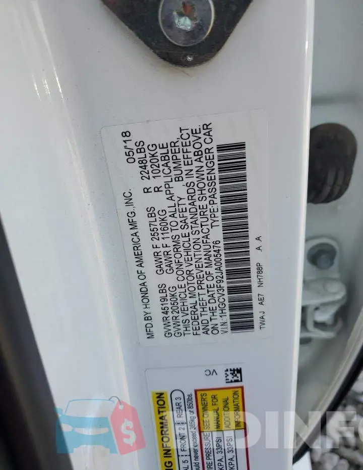 1HGCV3F92JA005476 Photo# 12