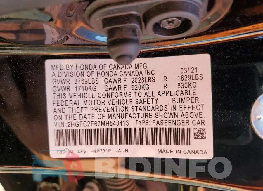 2HGFC2F67MH548413 Photo# 12