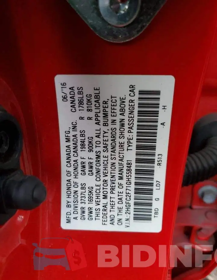 2HGFC2F71GH558481 Photo# 12