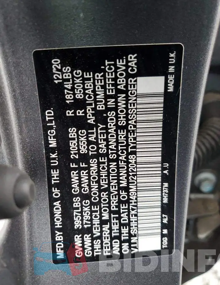 SHHFK7H49MU212048 Photo# 12