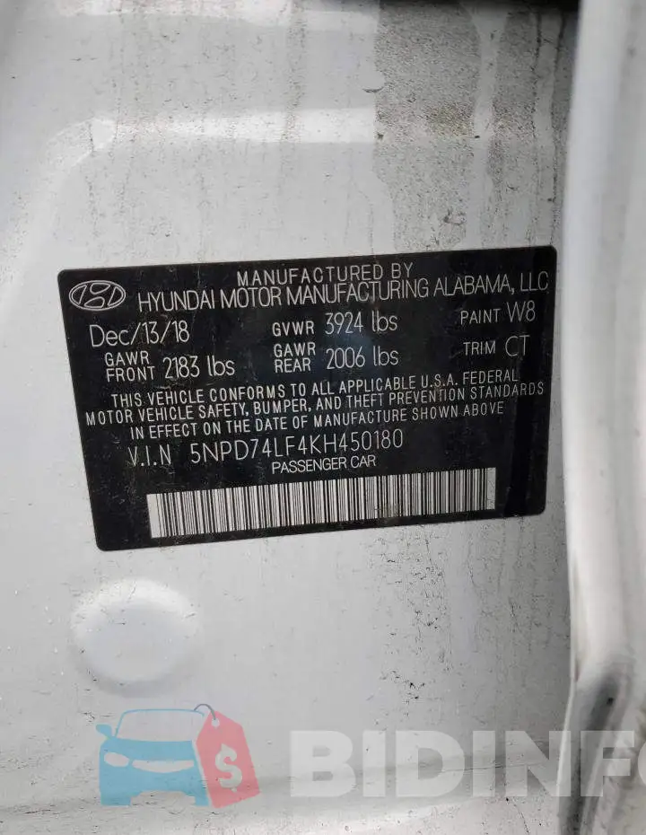 5NPD74LF4KH450180 Photo# 12