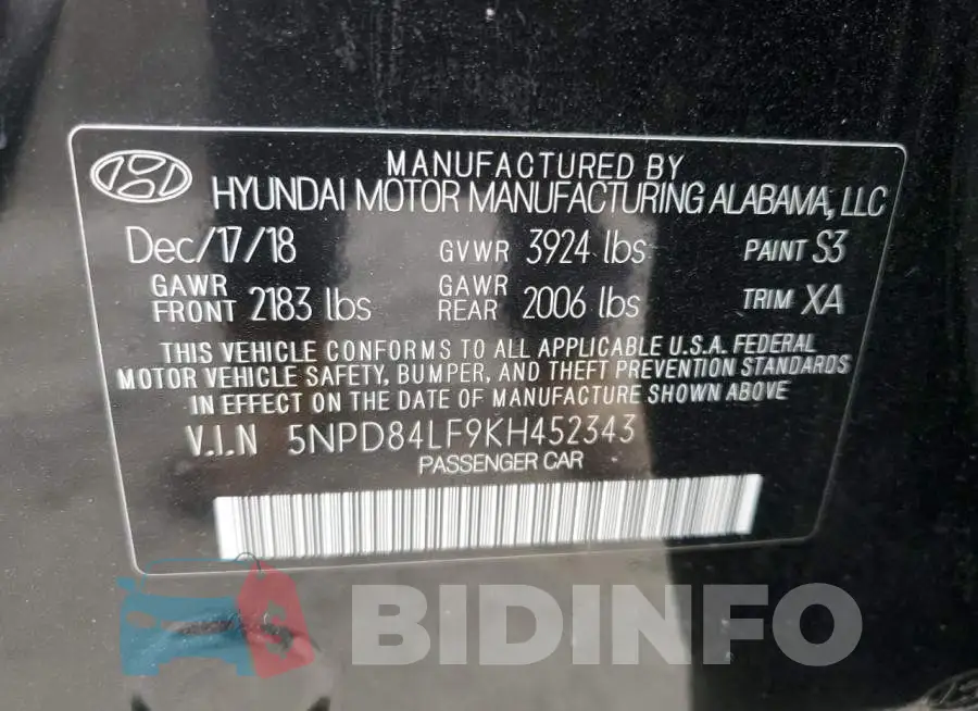 5NPD84LF9KH452343 Photo# 12