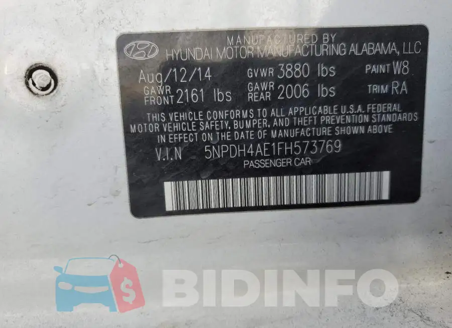 5NPDH4AE1FH573769 Photo# 12