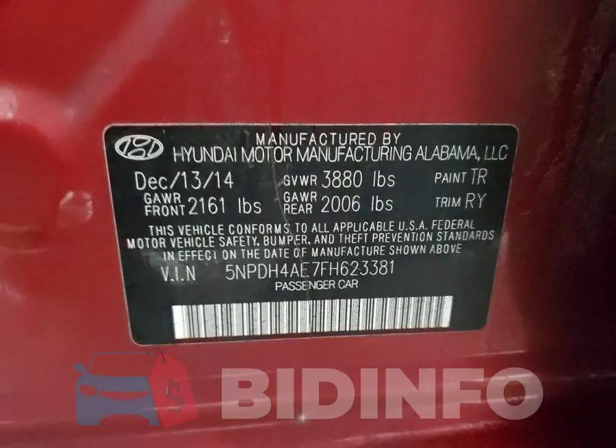 5NPDH4AE7FH623381 Photo# 13