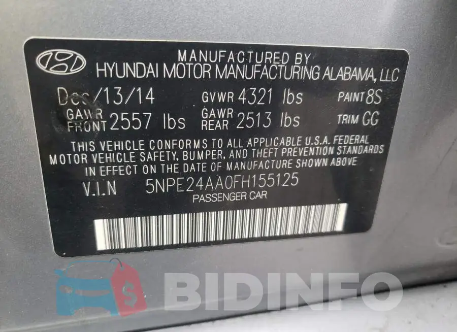 5NPE24AA0FH155125 Photo# 12