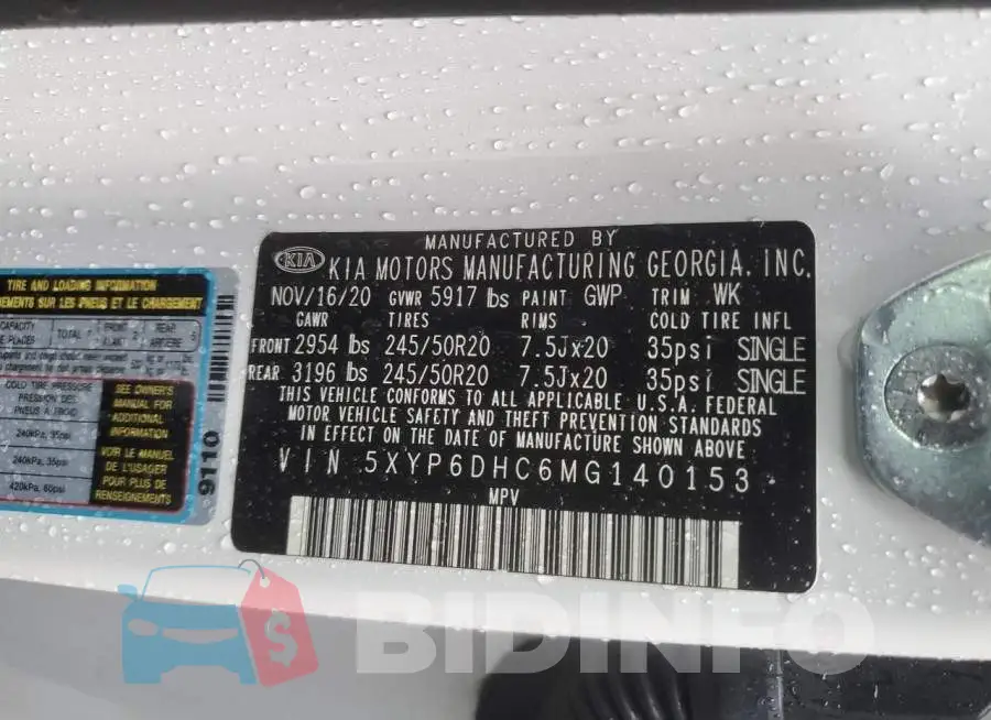 5XYP6DHC6MG140153 Photo# 13