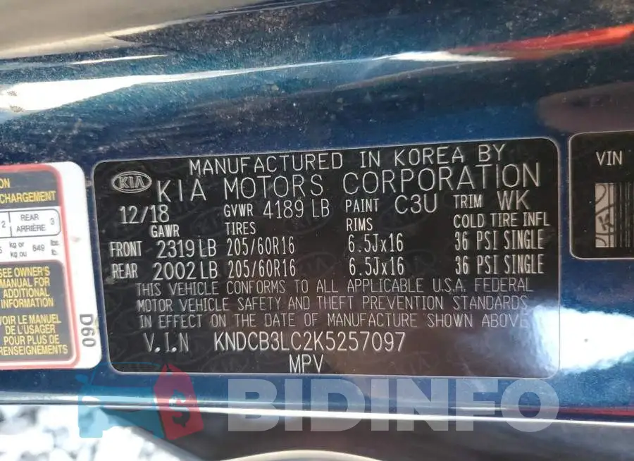 KNDCB3LC2K5257097 Photo# 12