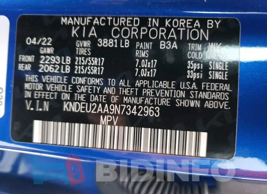 KNDEU2AA9N7342963 Photo# 13