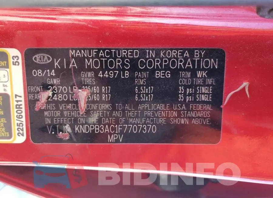 KNDPB3AC1F7707370 Photo# 14
