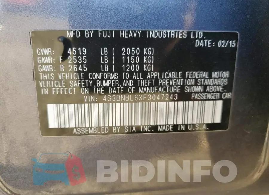 4S3BNBL6XF3047243 Photo# 12