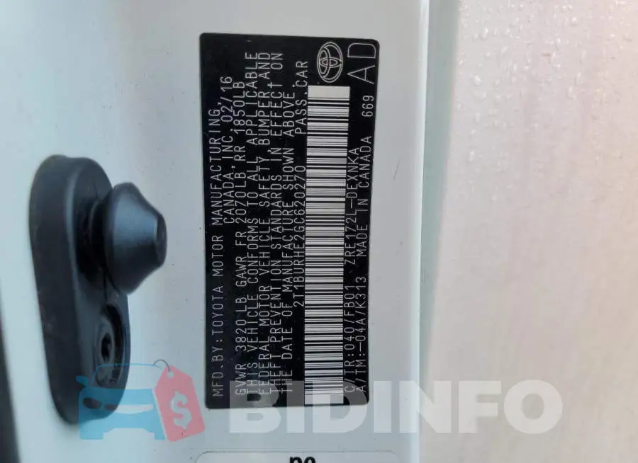 2T1BURHE2GC620270 Photo# 13